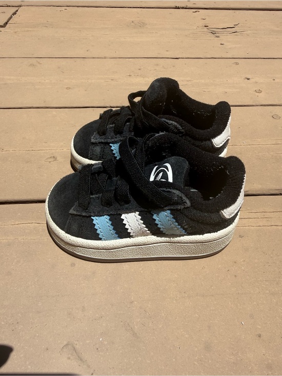 adidas Other - adidas Toddler Kids Black Suede Sneakers with Blue & White Stripes